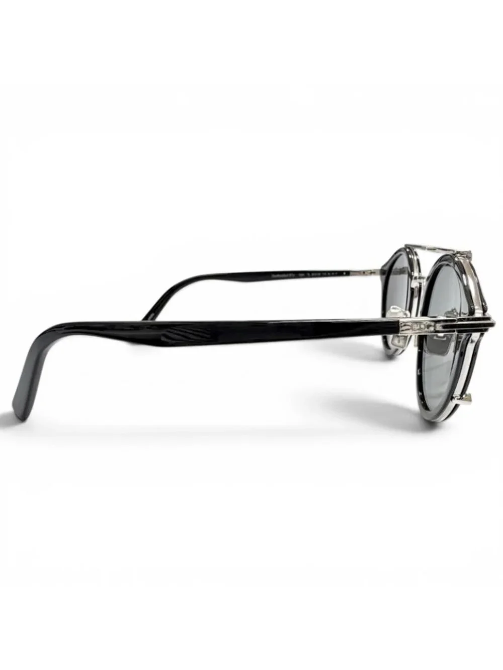 Dior Homme Blacksuit R7u Pantos Two Bridge Round Sunglasses Black Silver Eyewear